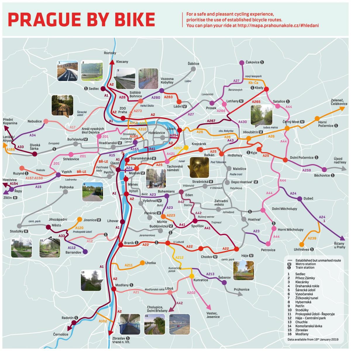 Prag cykel karta - Karta över prag cykel (Böhmen, Tjeckien)